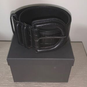 Womens Black Leather Croc Belt